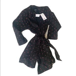 NWT Plush Apparel Black Robe Pink Hearts Extra Soft Fleece XS With Scrunchie